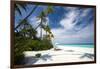 Lounge chairs under shade of umbrella on tropical beach, Maldives, Indian Ocean, Asia-Sakis Papadopoulos-Framed Photographic Print