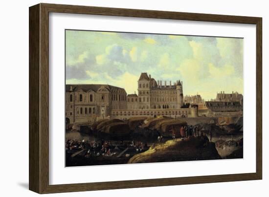 Louvre and Petit Bourbon Seen from the Seine, Paris, 17th Century-Reinier Zeeman-Framed Giclee Print