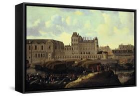 Louvre and Petit Bourbon Seen from the Seine, Paris, 17th Century-Reinier Zeeman-Framed Stretched Canvas