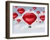 Love Balloons as a Hot Air Balloon Made of Human Red Lips Soaring up to the Blue Sky as a Surreal D-Lightspring-Framed Art Print