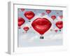 Love Balloons as a Hot Air Balloon Made of Human Red Lips Soaring up to the Blue Sky as a Surreal D-Lightspring-Framed Art Print