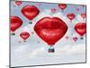 Love Balloons as a Hot Air Balloon Made of Human Red Lips Soaring up to the Blue Sky as a Surreal D-Lightspring-Mounted Art Print