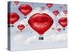 Love Balloons as a Hot Air Balloon Made of Human Red Lips Soaring up to the Blue Sky as a Surreal D-Lightspring-Stretched Canvas