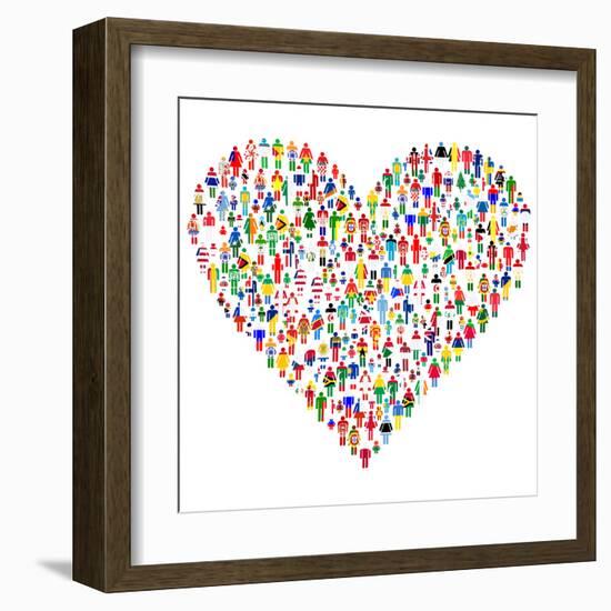 Love Concept; Heart Made of People. People are Made of All Flags from the World.-hibrida13-Framed Art Print