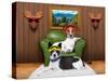 Love Couple Sofa Dogs-Javier Brosch-Stretched Canvas