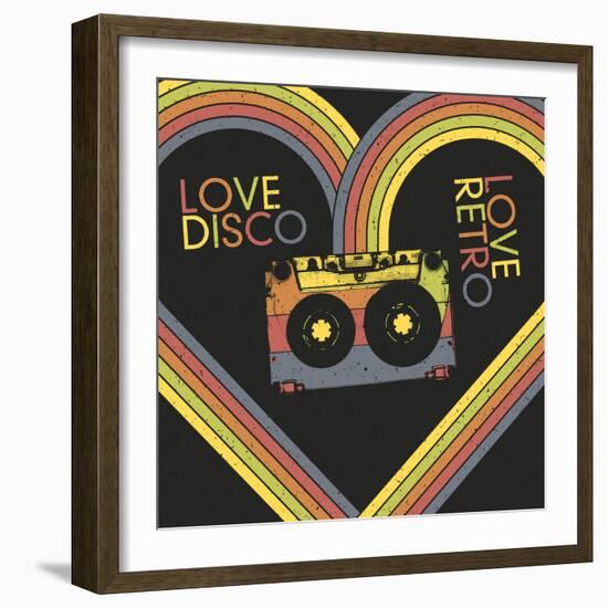 Love Disco, Love Retro. Vintage Poster Design Template. Raster Version, Vector File Available in Po-pashabo-Framed Photographic Print