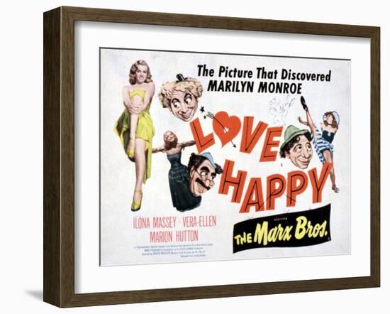 Love Happy, Marilyn Monroe, Marion Hutton, Harpo Marx, Groucho Marx, Chico Marx, 1949-null-Framed Art Print