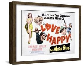 Love Happy, Marilyn Monroe, Marion Hutton, Harpo Marx, Groucho Marx, Chico Marx, 1949-null-Framed Art Print