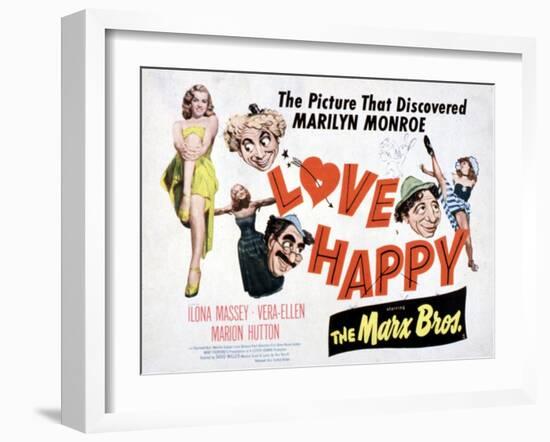 Love Happy, Marilyn Monroe, Marion Hutton, Harpo Marx, Groucho Marx, Chico Marx, 1949-null-Framed Art Print