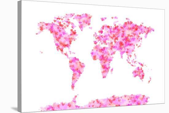 Love Hearts Map of the World Map-Michael Tompsett-Stretched Canvas