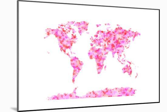 Love Hearts Map of the World Map-Michael Tompsett-Mounted Art Print
