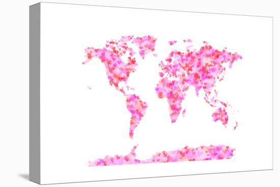 Love Hearts Map of the World Map-Michael Tompsett-Stretched Canvas