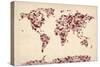 Love Hearts Map of the World Map-Michael Tompsett-Stretched Canvas