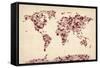 Love Hearts Map of the World Map-Michael Tompsett-Framed Stretched Canvas