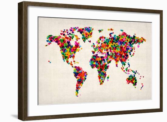 Love Hearts Map of the World Map-Michael Tompsett-Framed Art Print