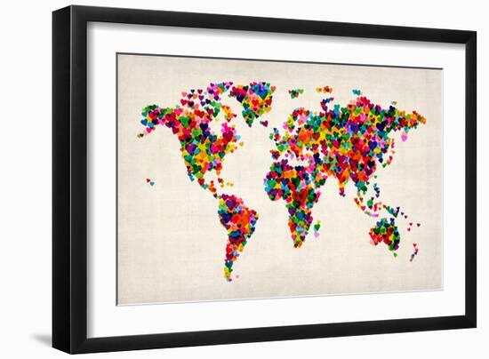 Love Hearts Map of the World Map-Michael Tompsett-Framed Premium Giclee Print