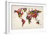 Love Hearts Map of the World Map-Michael Tompsett-Framed Premium Giclee Print