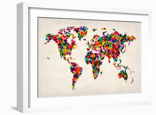 Love Hearts Map of the World Map-Michael Tompsett-Framed Art Print