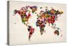 Love Hearts Map of the World Map-Michael Tompsett-Stretched Canvas