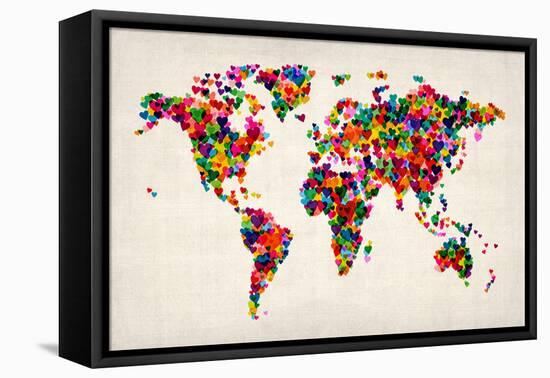 Love Hearts Map of the World Map-Michael Tompsett-Framed Stretched Canvas