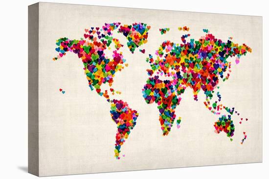 Love Hearts Map of the World Map-Michael Tompsett-Stretched Canvas