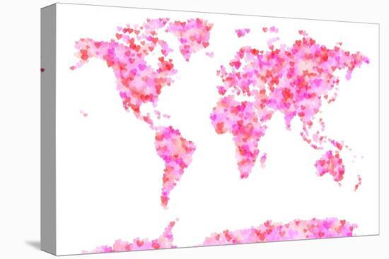 Love Hearts Map of the World Map-Michael Tompsett-Stretched Canvas