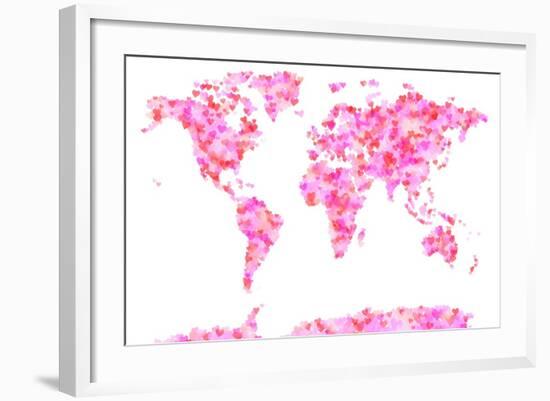 Love Hearts Map of the World Map-Michael Tompsett-Framed Art Print