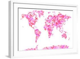 Love Hearts Map of the World Map-Michael Tompsett-Framed Art Print