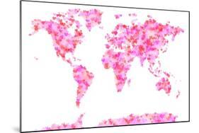 Love Hearts Map of the World Map-Michael Tompsett-Mounted Art Print