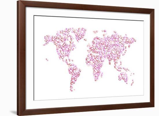 Love Hearts Map of the World Map-Michael Tompsett-Framed Art Print