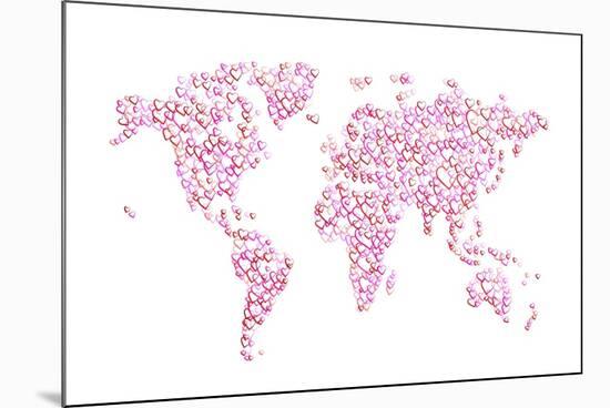 Love Hearts Map of the World Map-Michael Tompsett-Mounted Art Print