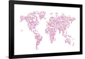 Love Hearts Map of the World Map-Michael Tompsett-Framed Art Print