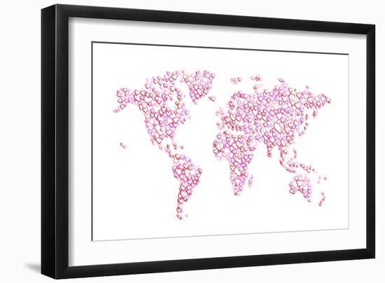 Love Hearts Map of the World Map-Michael Tompsett-Framed Art Print