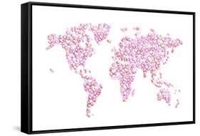 Love Hearts Map of the World Map-Michael Tompsett-Framed Stretched Canvas