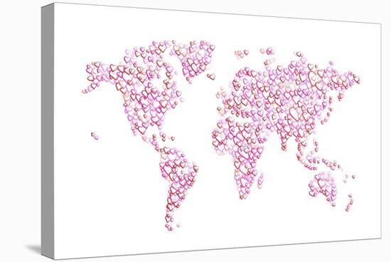 Love Hearts Map of the World Map-Michael Tompsett-Stretched Canvas