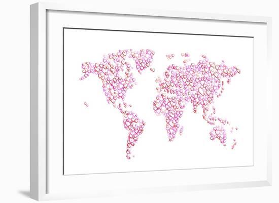 Love Hearts Map of the World Map-Michael Tompsett-Framed Art Print