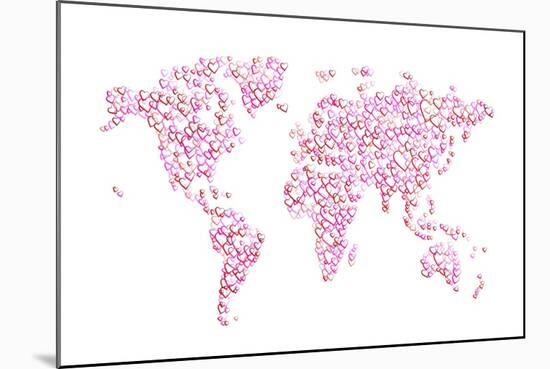 Love Hearts Map of the World Map-Michael Tompsett-Mounted Art Print