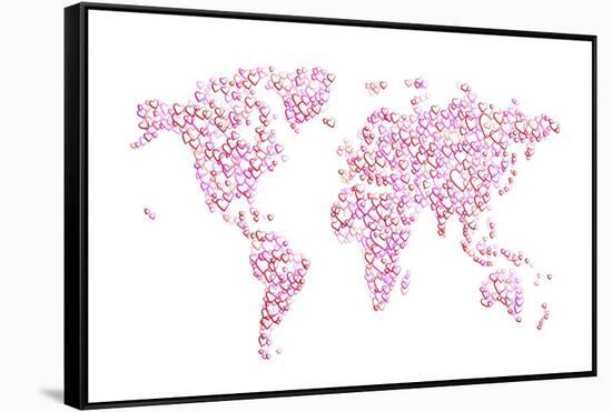 Love Hearts Map of the World Map-Michael Tompsett-Framed Stretched Canvas