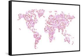 Love Hearts Map of the World Map-Michael Tompsett-Framed Stretched Canvas