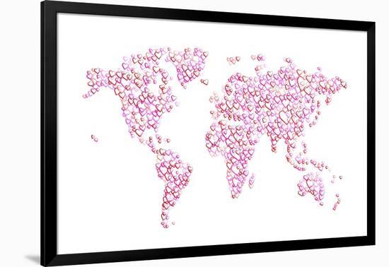 Love Hearts Map of the World Map-Michael Tompsett-Framed Art Print