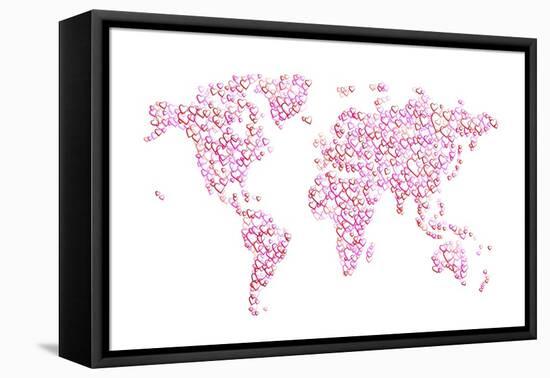 Love Hearts Map of the World Map-Michael Tompsett-Framed Stretched Canvas