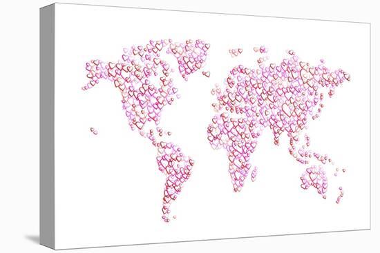 Love Hearts Map of the World Map-Michael Tompsett-Stretched Canvas