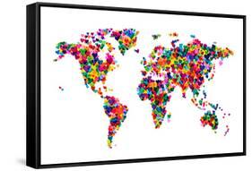 Love Hearts Map of the World-Michael Tompsett-Framed Stretched Canvas