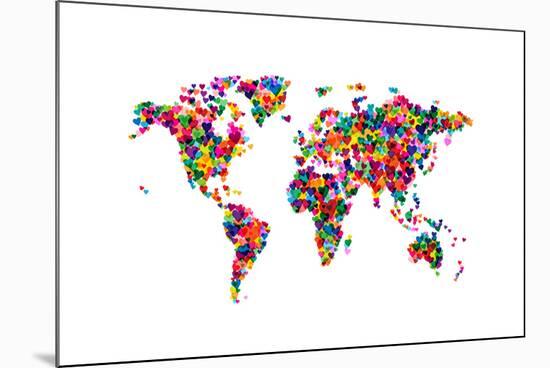 Love Hearts Map of the World-Michael Tompsett-Mounted Art Print