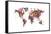 Love Hearts Map of the World-Michael Tompsett-Framed Stretched Canvas