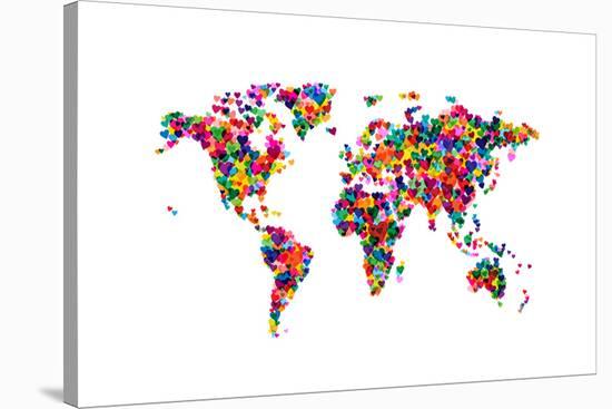 Love Hearts Map of the World-Michael Tompsett-Stretched Canvas