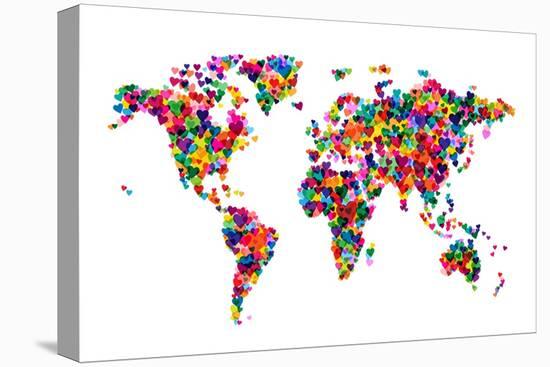 Love Hearts Map of the World-Michael Tompsett-Stretched Canvas