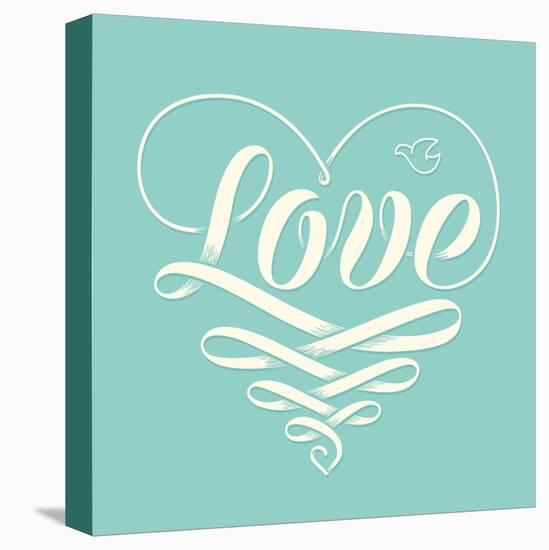 Love in Heart with Old School Engraving Ribbon-foxysgraphic-Stretched Canvas