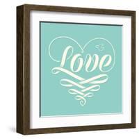 Love in Heart with Old School Engraving Ribbon-foxysgraphic-Framed Art Print