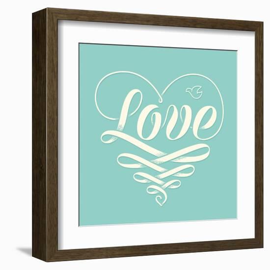 Love in Heart with Old School Engraving Ribbon-foxysgraphic-Framed Art Print